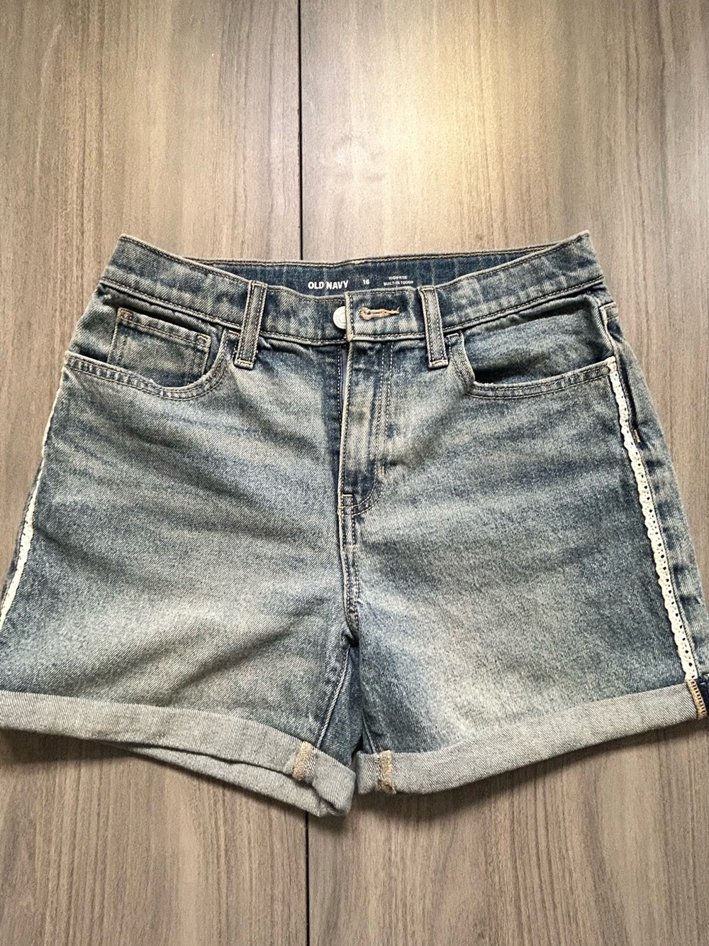 Old Navy Light Wash Denim Roll-Cuff Shorts with Side Trim